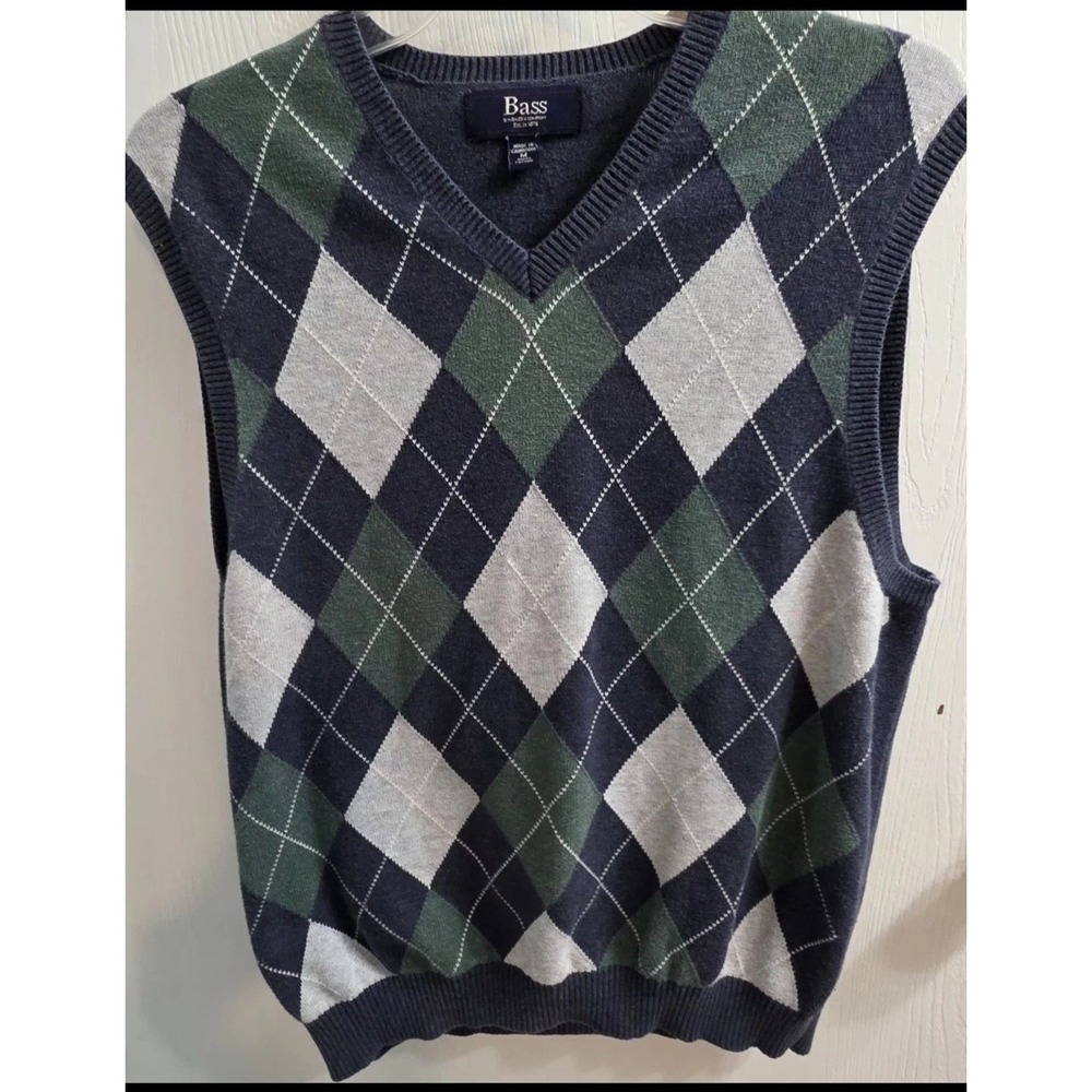 VTG G.H Bass Cotton Sweater Vest Golf Men's M Argyle V-Neck Grampa Old Money